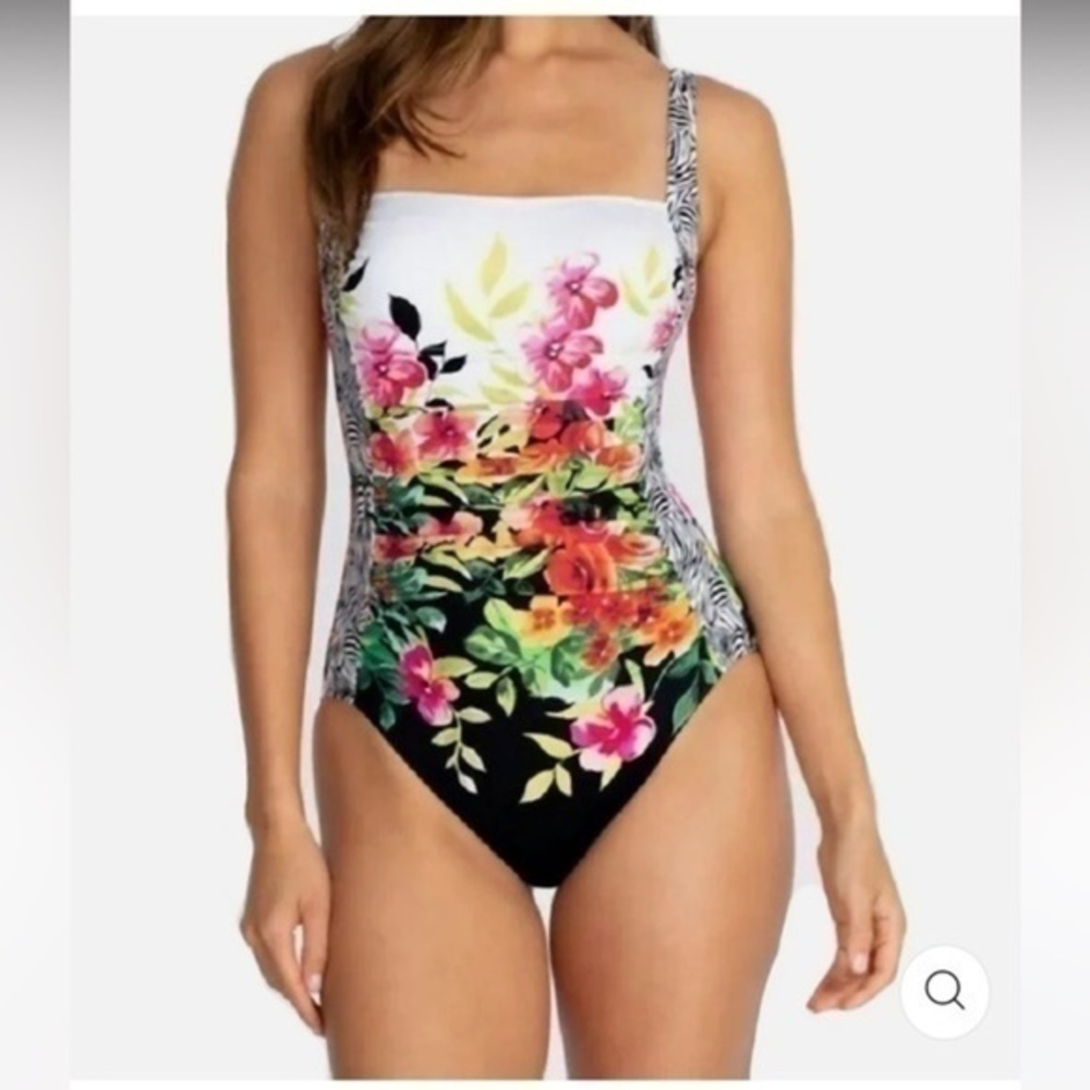 NEW JOHNNY WAS Fay Floral Ruched One Piece Swimsuit